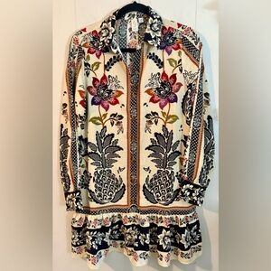 Joie Boho Floral Pineapple Print Ruffle Hem Dress – Size S